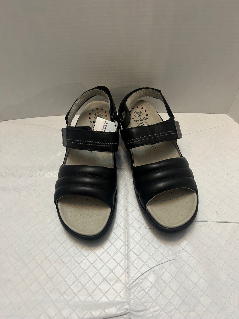 Mobils Black Leather Comfort Sandals Adjustable Straps Cushioned Size 11 New